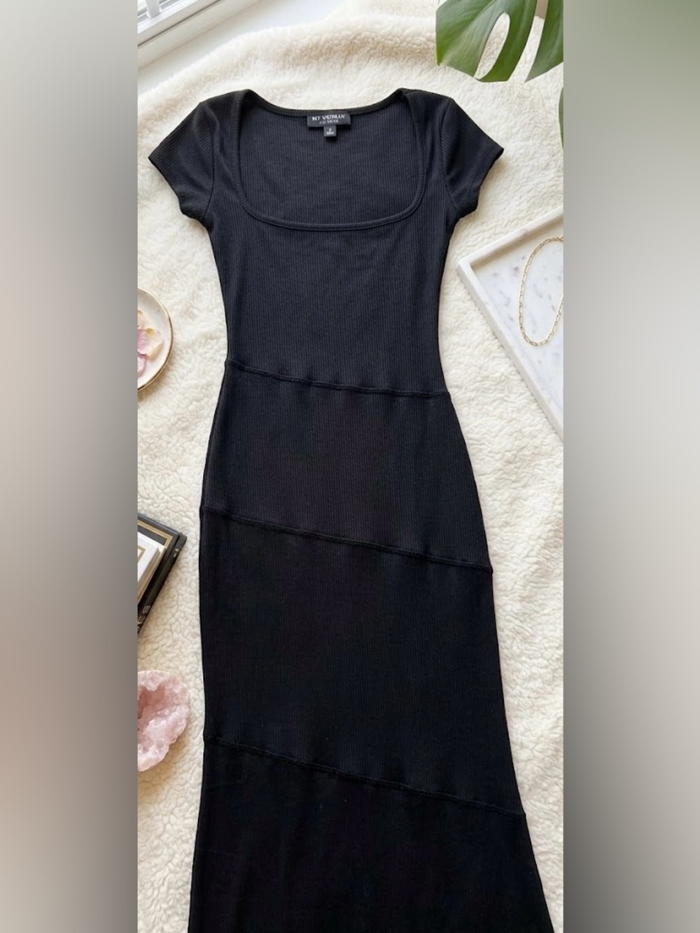 See You Monday Black Ribbed Midi Dress